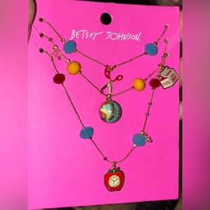 BETSEY JOHNSON Back to Cool Triple Layer Illusion Charm Necklace NEW NWT